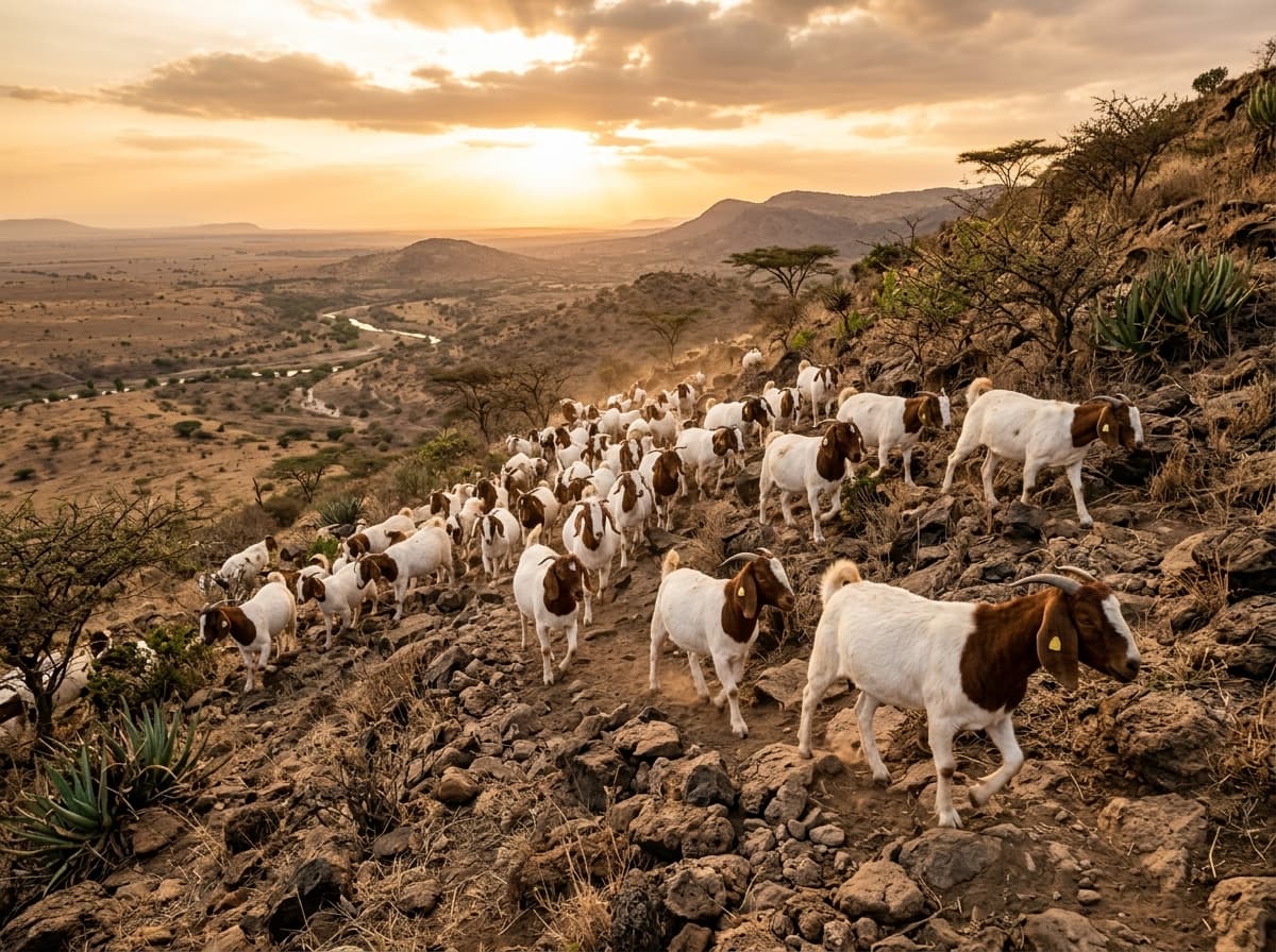 Boer Goats Hillside Foraging